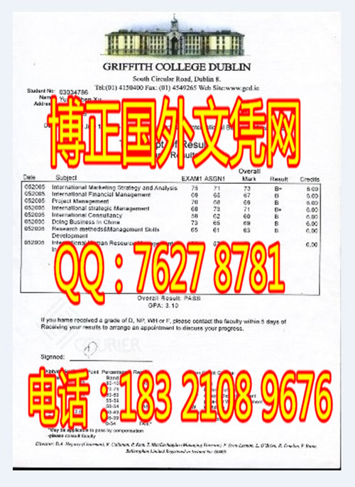 爱尔兰格里菲斯成绩单样本，办理爱尔兰格里菲斯成绩单