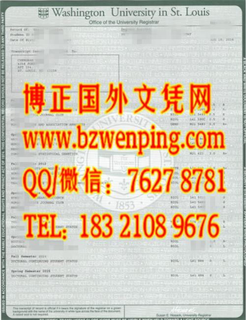 美国华盛顿大学（圣路易斯）成绩单Washington University (St. Louis) Transcript，圣路易斯华盛顿大学成绩单