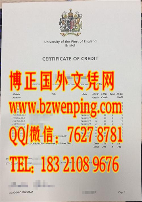 学霸西英格兰大学成绩单|University of the West of England TranscriptTranscript