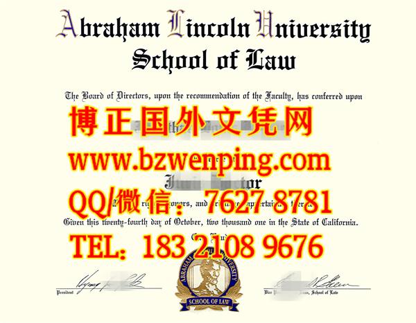 Abraham Lincoln University diploma｜美国亚伯拉罕林肯大学文凭学位证书样本｜制作美国亚伯拉罕林肯大学毕业证