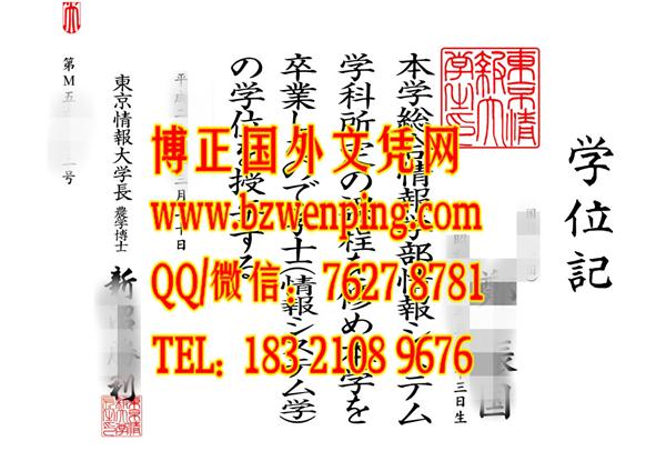 日本东京情报大学学位记，日本东京情报大学毕业证样式