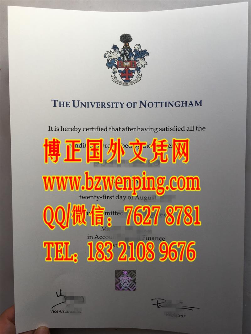 办英国诺丁汉大学University of Nottingham毕业证样式