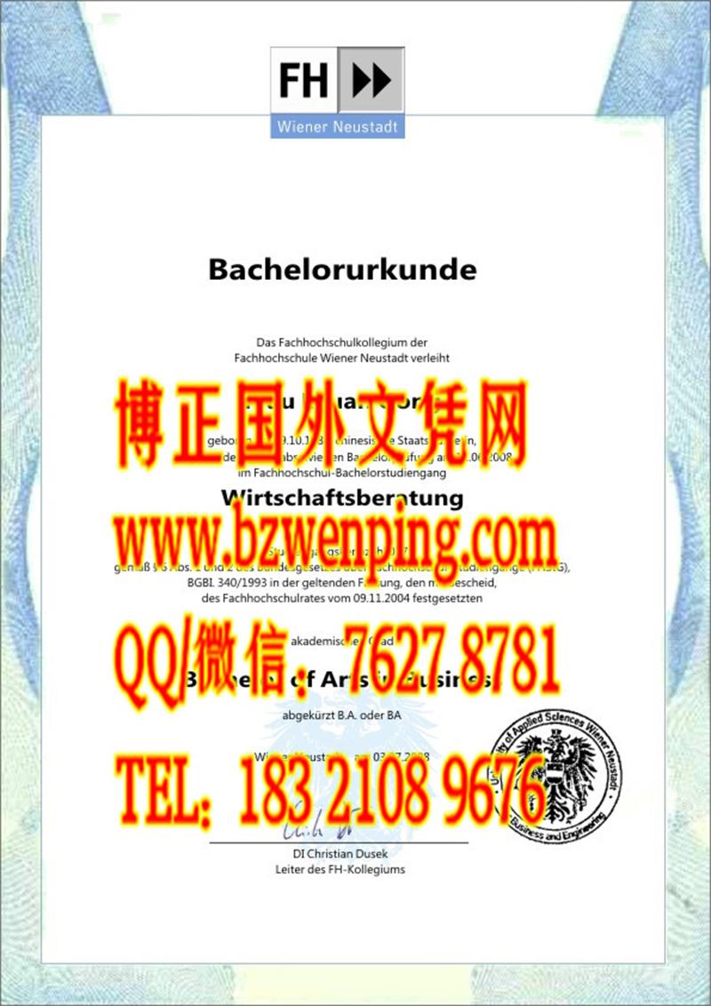 奥地利新城经济与科技应用技术大学毕业证,维也纳新城应用经济与科技大学文凭样式